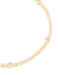 Gold Plated Circle Cubic Zirconia Tennis Bracelet - link has visual effect only