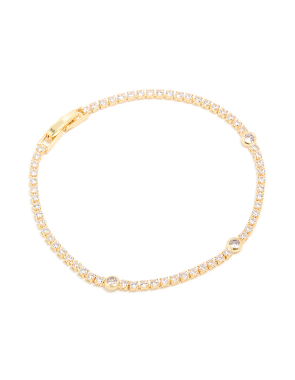 Gold Plated Circle Cubic Zirconia Tennis Bracelet