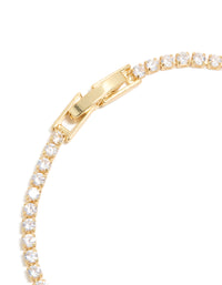 Gold Plated Cubic Zirconia Rectangular Centre & Tennis Bracelet - link has visual effect only