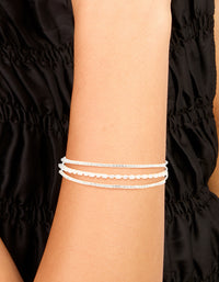 Silver Plated Cubic Zirconia Layered Wrist Cuff - link has visual effect only