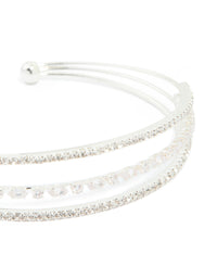 Silver Plated Cubic Zirconia Layered Wrist Cuff - link has visual effect only
