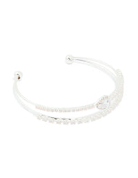 Silver Plated Cubic Zirconia Layered Pear Wrist Cuff - link has visual effect only