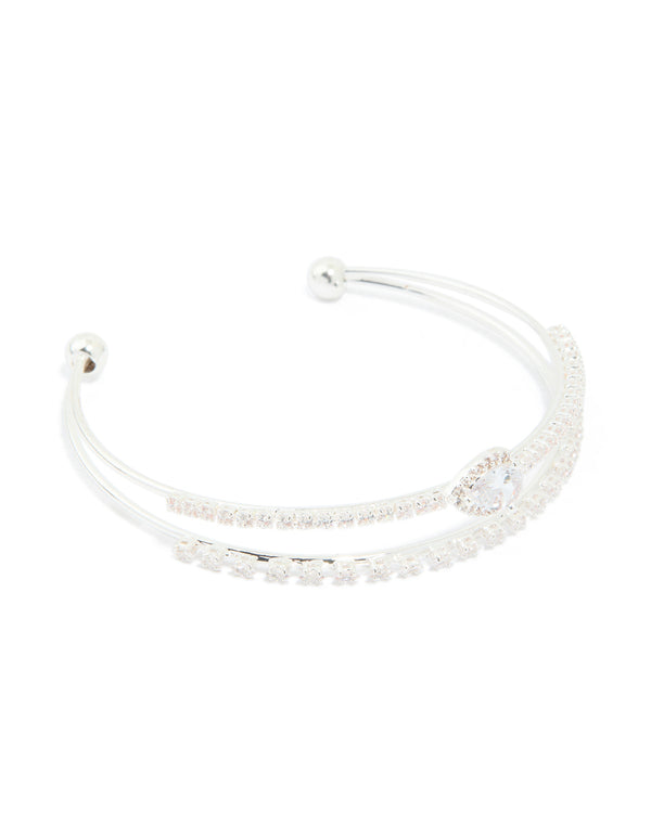 Silver Plated Cubic Zirconia Layered Pear Wrist Cuff