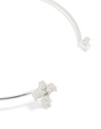 Silver Plated Cubic Zirconia Modern Cross Wrist Cuff - link has visual effect only