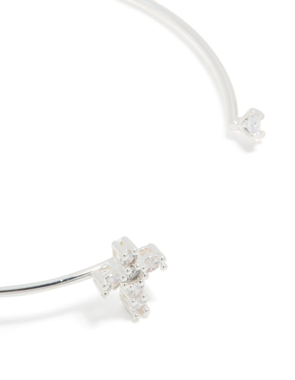 Silver Plated Cubic Zirconia Modern Cross Wrist Cuff
