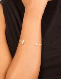 Gold Plated Cubic Zirconia Modern Cross Wrist Cuff - link has visual effect only