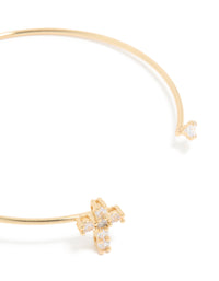 Gold Plated Cubic Zirconia Modern Cross Wrist Cuff - link has visual effect only