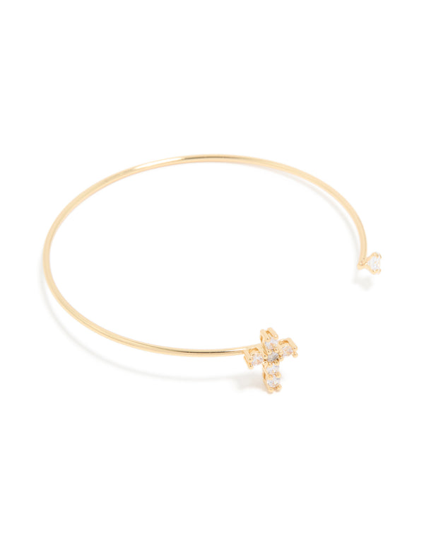 Gold Plated Cubic Zirconia Modern Cross Wrist Cuff