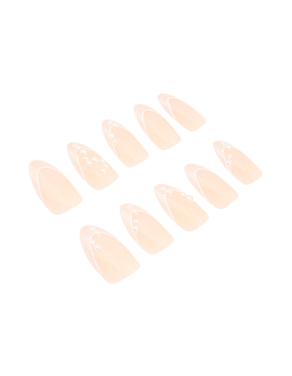 Pink Metallic French Tip Pearl Press On Nails 24-Set