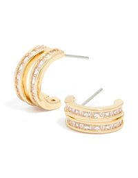 Gold Plated Cubic Zirconia Double Layered Hoop Earrings - link has visual effect only