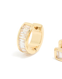 Gold Plated Cubic Zirconia Inlay Huggie Earrings - link has visual effect only