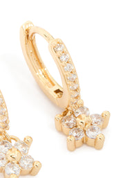 Gold Plated Cubic Zirconia Flower Pendant Huggie Earrings - link has visual effect only