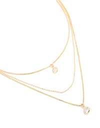 Gold Plated Cubic Zirconia & Chain Layered Necklace - link has visual effect only