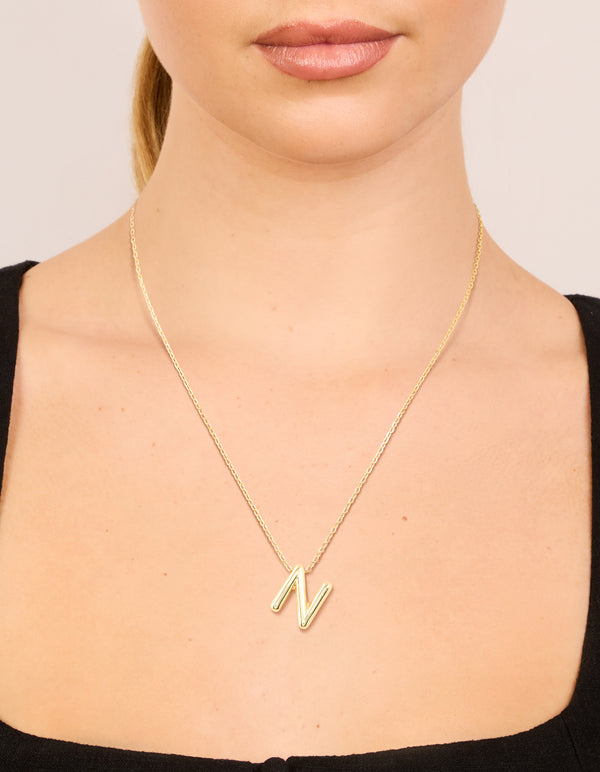 Gold Plated Bubble Letter N Necklace