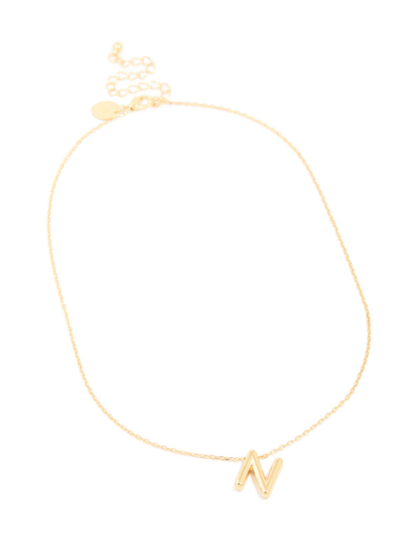 Gold Plated Bubble Letter N Necklace