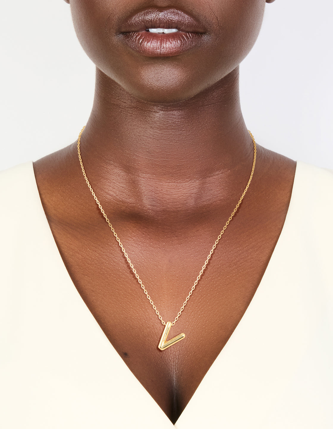 Gold Plated Bubble Letter V Necklace