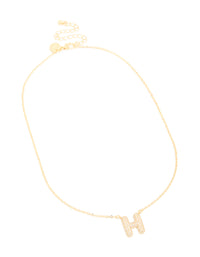 Gold Plated Cubic Zirconia Pave Letter H Necklace - link has visual effect only