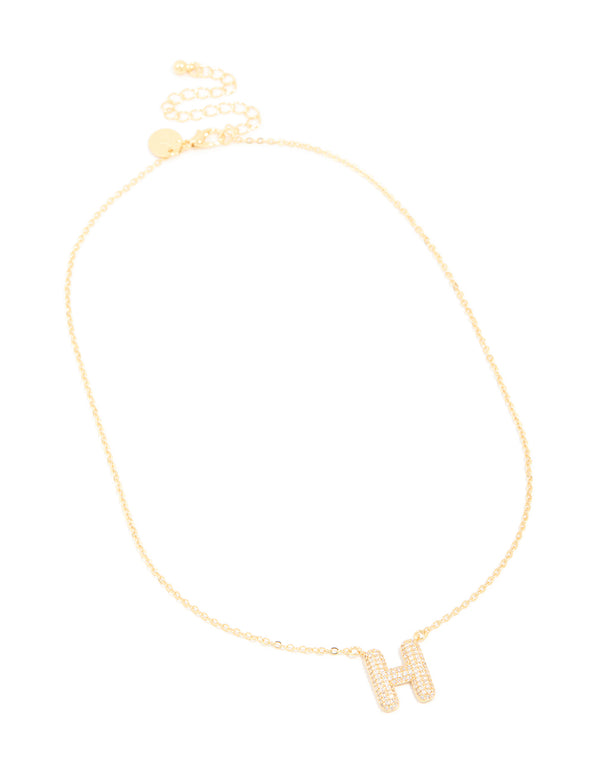 Gold Plated Cubic Zirconia Pave Letter H Necklace