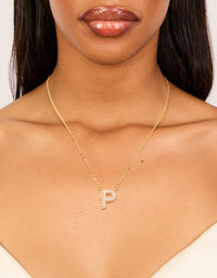 Gold Plated Cubic Zirconia Pave Letter P Necklace - link has visual effect only