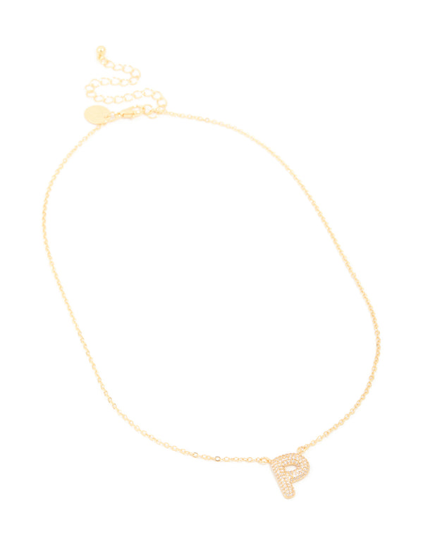 Gold Plated Cubic Zirconia Pave Letter P Necklace