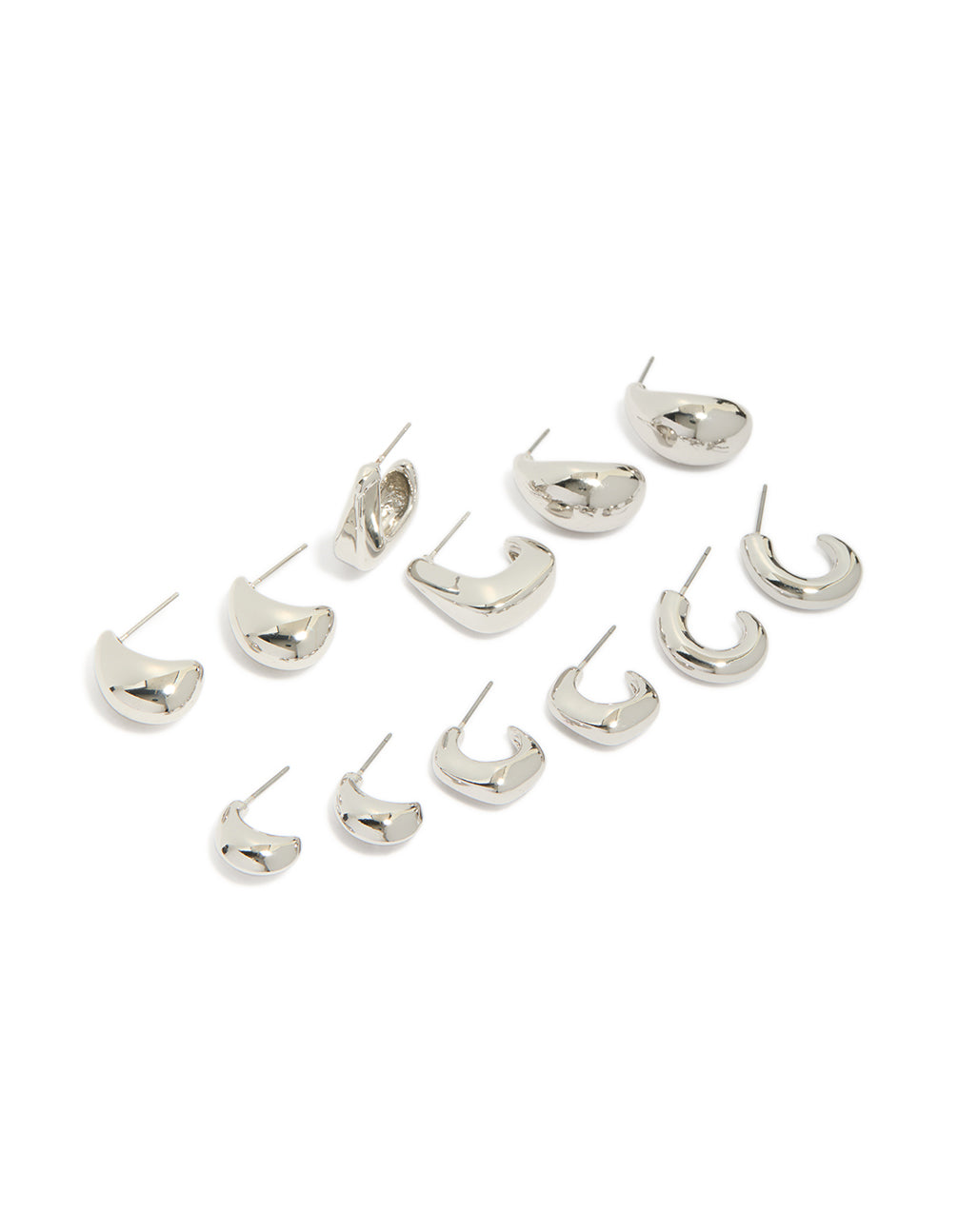Silver Minimal Hoop Earrings 6-Pack