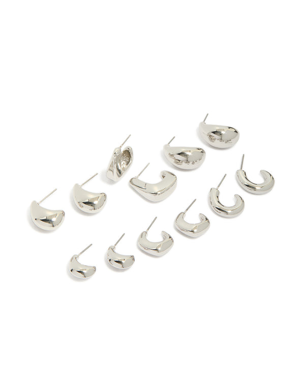 Silver Minimal Hoop Earrings 6-Pack