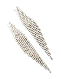Gunmetal Silver Diamante Slanted Cup Chain Earrings - link has visual effect only