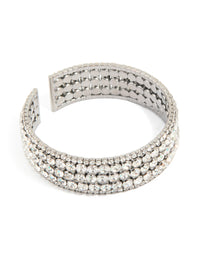 Gunmetal Silver Diamante Glitzy Five Layered Wrist Cuff - link has visual effect only