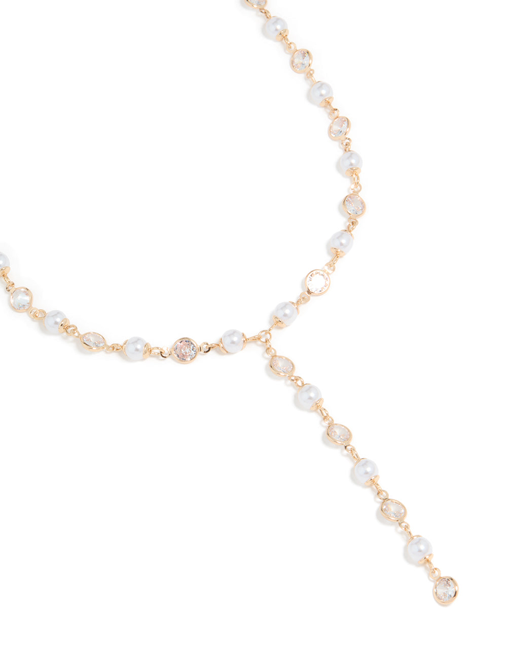 Gold Cubic Zirconia & Pearl Chain Y-Necklace