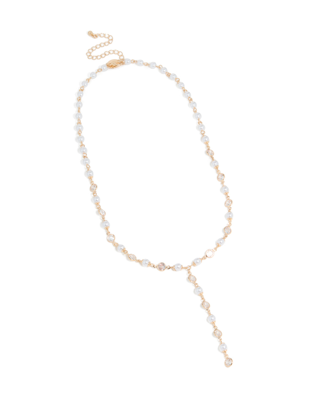 Gold Cubic Zirconia & Pearl Chain Y-Necklace