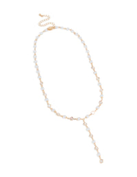 Gold Cubic Zirconia & Pearl Chain Y-Necklace - link has visual effect only