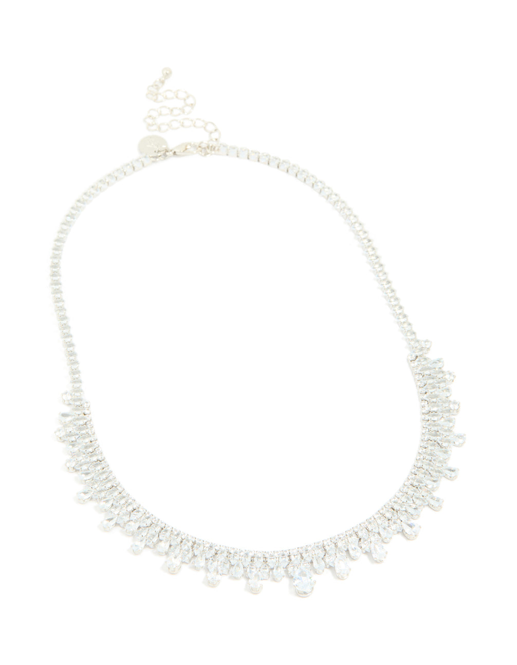 Silver Cubic Zirconia Vintage Multi Pear Drops Necklace