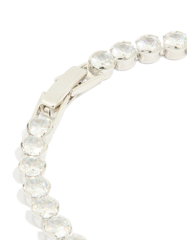 Silver Cubic Zirconia Circle Bezel Tennis Bracelet
