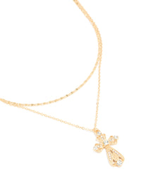Gold Plated Diamante Filigree Cross & Chain Layered Necklace - link has visual effect only