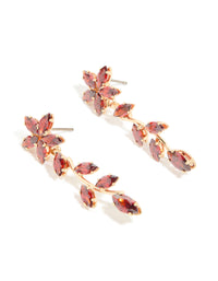 Gold Red Cubic Zirconia Flower Trail Drop Earrings - link has visual effect only