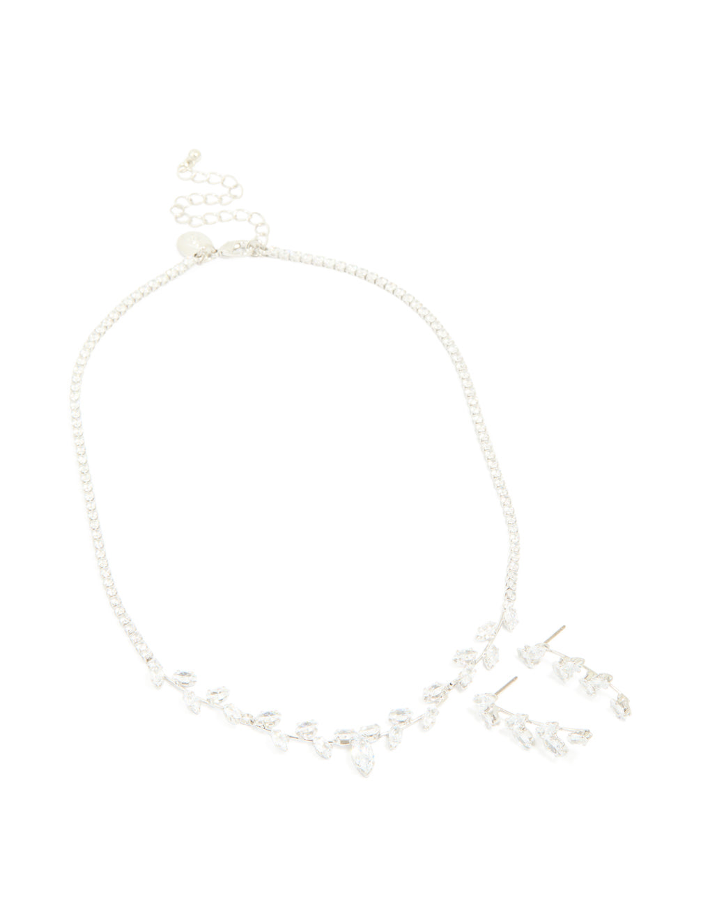 Silver Cubic Zirconia Vine Necklace & Earrings Set