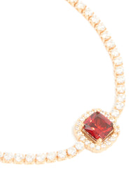 Gold Red Cubic Zirconia Square Halo Toggle Bracelet - link has visual effect only