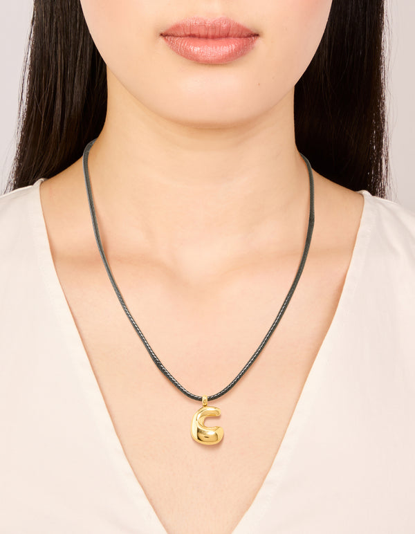 Waterproof Gold Plated Stainless Steel Large Bubble Letter C Cord Necklace