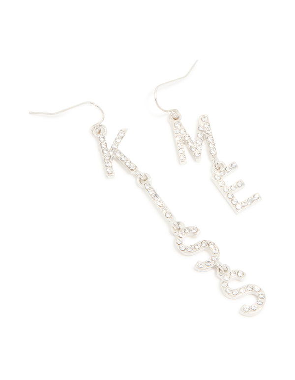 Silver Diamante Kiss Me Drop Earrings