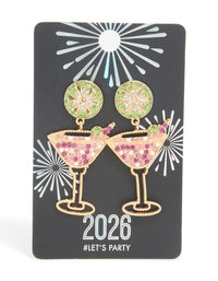 Gold Diamante Martini Cocktail Drop Earrings - link has visual effect only