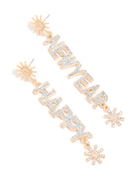 Gold Diamante Happy New Year Star Drop Earrings - link has visual effect only