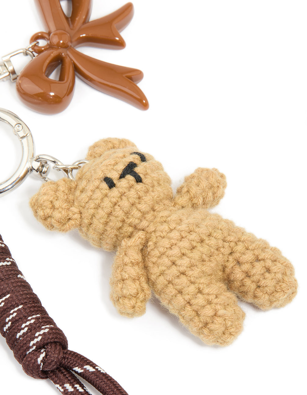 Silver Crochet Bear & Brown Bows Key Chain