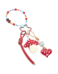 Red Blue Beaded Mushroom & Heart Beaded Key Chain - link has visual effect only