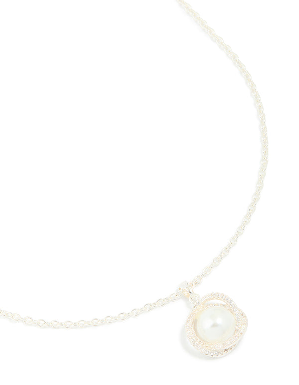 Silver Plated Cubic Zirconia Twisted Pearl Pendant Necklace