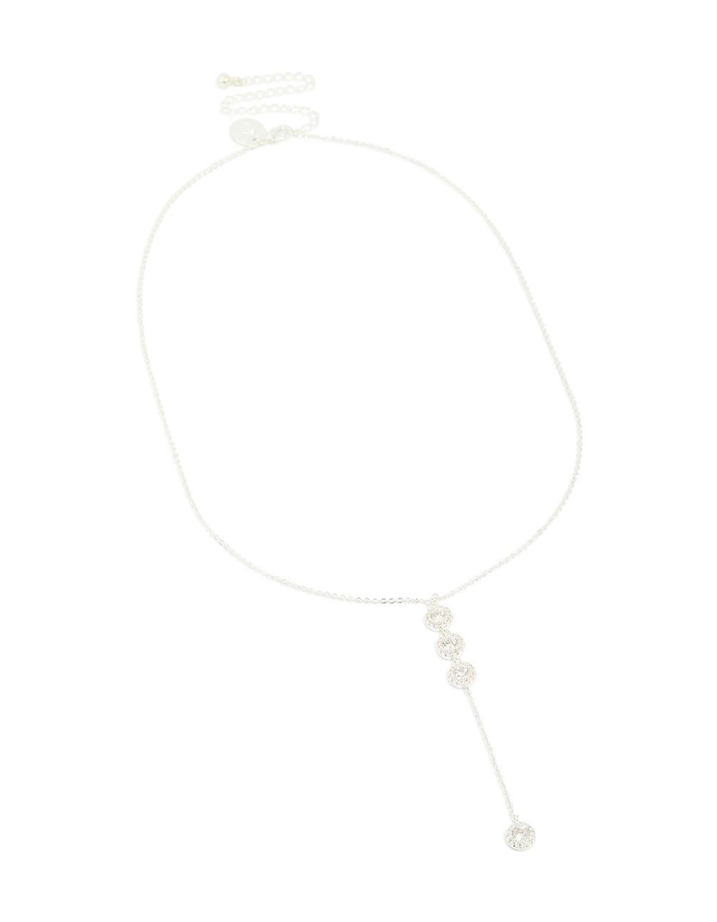 Silver Plated Cubic Zirconia Halo Round Trio Drop Necklace