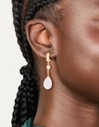 Gold Plated Cubic Zirconia & Rose Quartz Semi Precious Stone Teardrop Earrings - link has visual effect only
