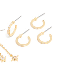 Gold Plated Cubic Zirconia Celestial Chain & Fine Hoop Earrings 4-Pack - link has visual effect only