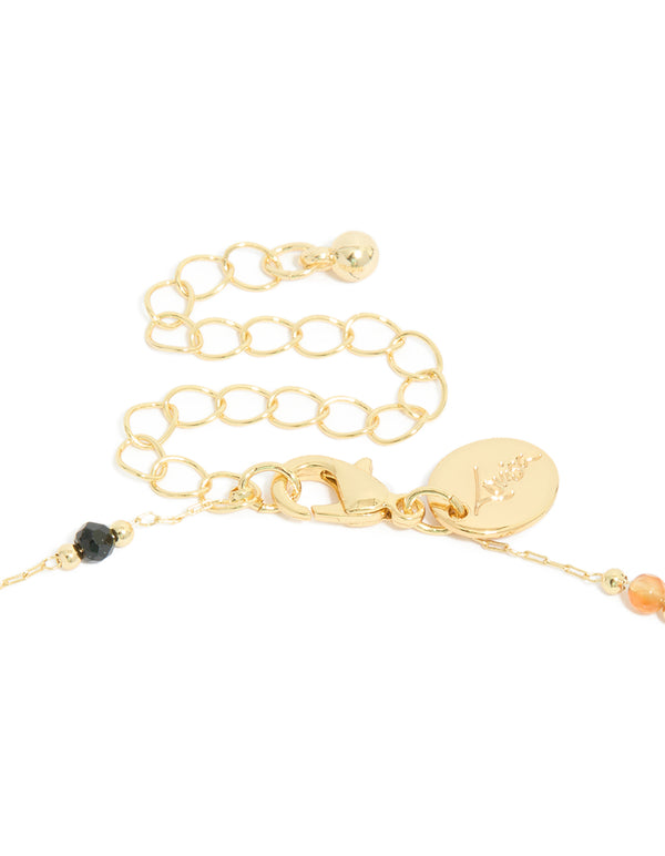 Gold Plated Multicoloured Semi Precious Stone Short Necklace