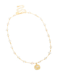 Gold Rose Quartz Semi Precious & Cubic Zirconia Ribbed Pendant Necklace - link has visual effect only