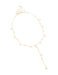 Gold Plated Freshwater Pearl & Pink Rose Quartz Semi Precious Stone Chip Necklace - link has visual effect only